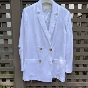 Tibi White Double-Breasted Blazer with Textured Fabric